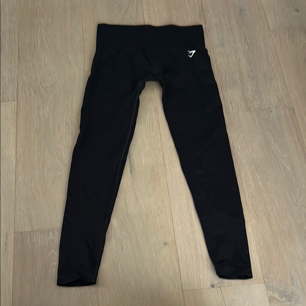Gymshark Black Leggings with Elastic Waistband and Logo